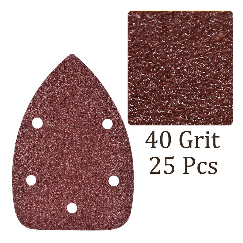 Kozelo 25pcs Mouse Sander Detail Sandpaper - [40 Grit, 3.5" x 5.5"] Triangle Hook and Loop Assorted Sanding Pads Sheet for Wood Furniture Polishing Use | 5 Hole, Aluminum Oxide - Image 4